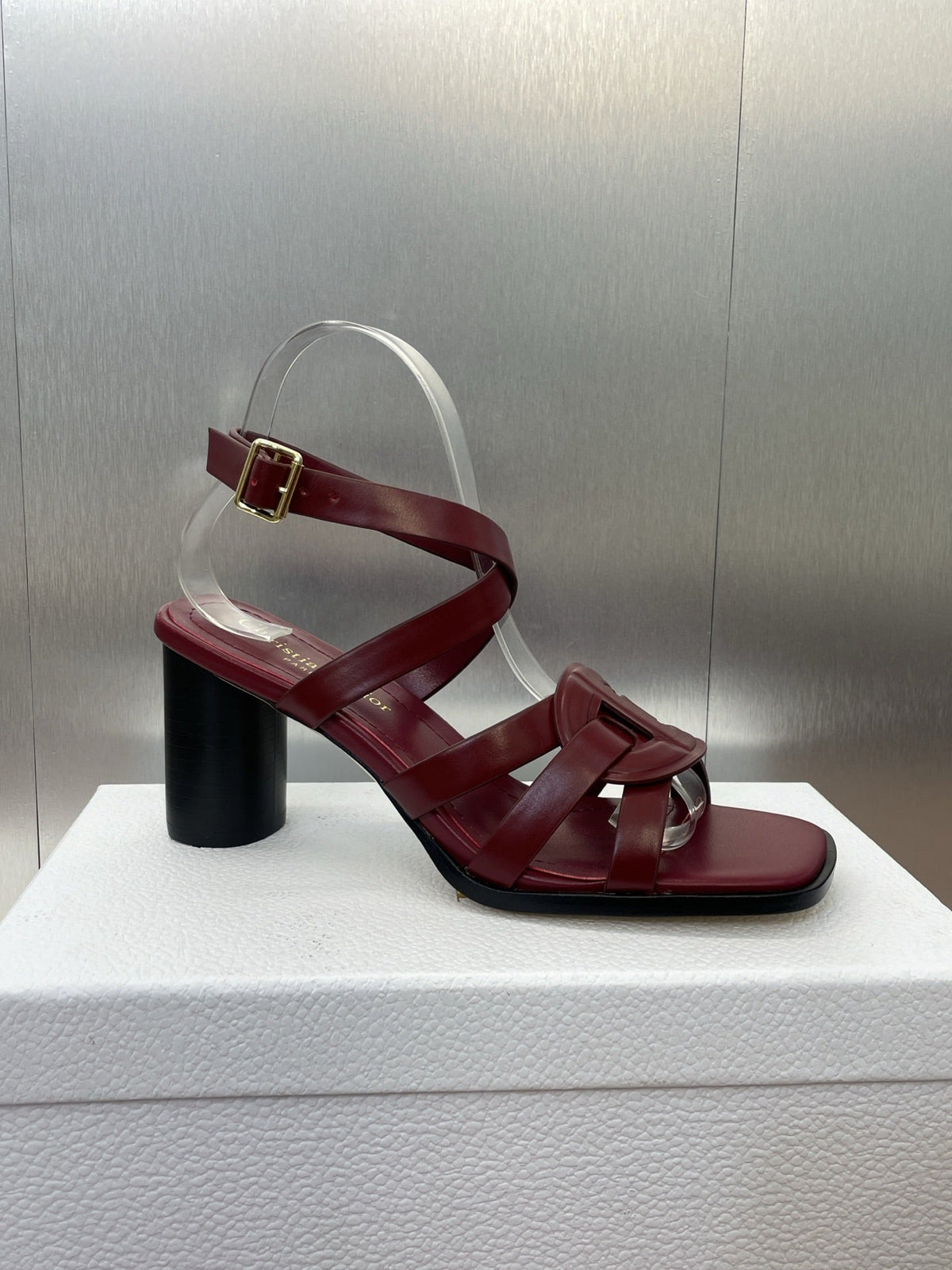 DIOR D-CLUB HIGH HEEL SLIDE 25S 80MM IN BURGUNDY RED CALFSKIN